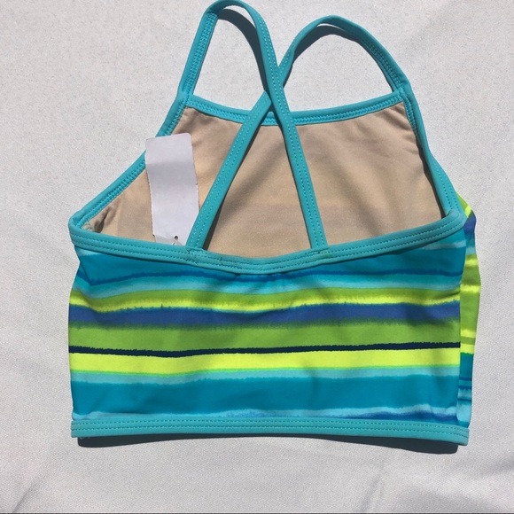 Islander Blue/Yellow/Green Multi Stripe Swim Swimming Swimwear Bikini Top beach - Picture 6 of 6
